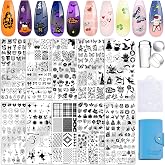 Biutee 10PCS Nail Art Stamping Plate Set Halloween Design Nail Stamping Kit | Nail Stamp Plate Butterfly Starry Sky Flower Bowknot Design Nail Stamper Kit with Nail Stamper Scraper and Storage Bag