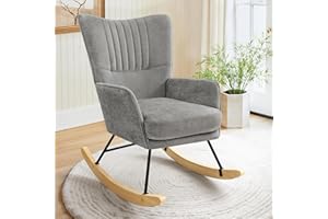 LUE BONA Rocking Chair for Nursery, Comfy Teddy Fabric Upholstered Glider Rocker, Reading Chair with High Back, Rocking Recli