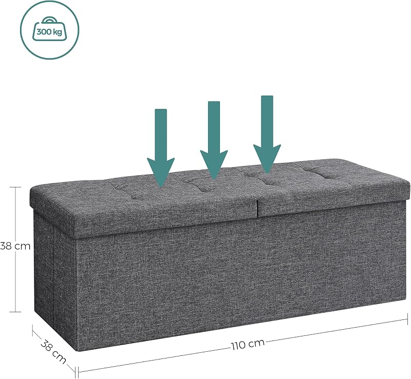 Puff Almacenaje, Banco Plegable, Tapa Abatible, Carga de 300 kg