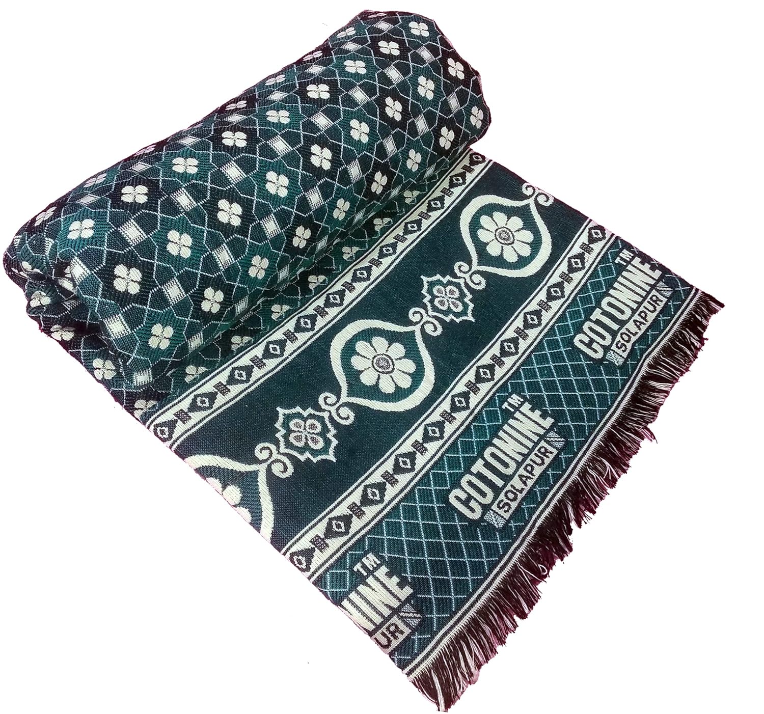 Cotonine, Cotton Single Size Solapur Chaddar Blanket, Green Pack of 1