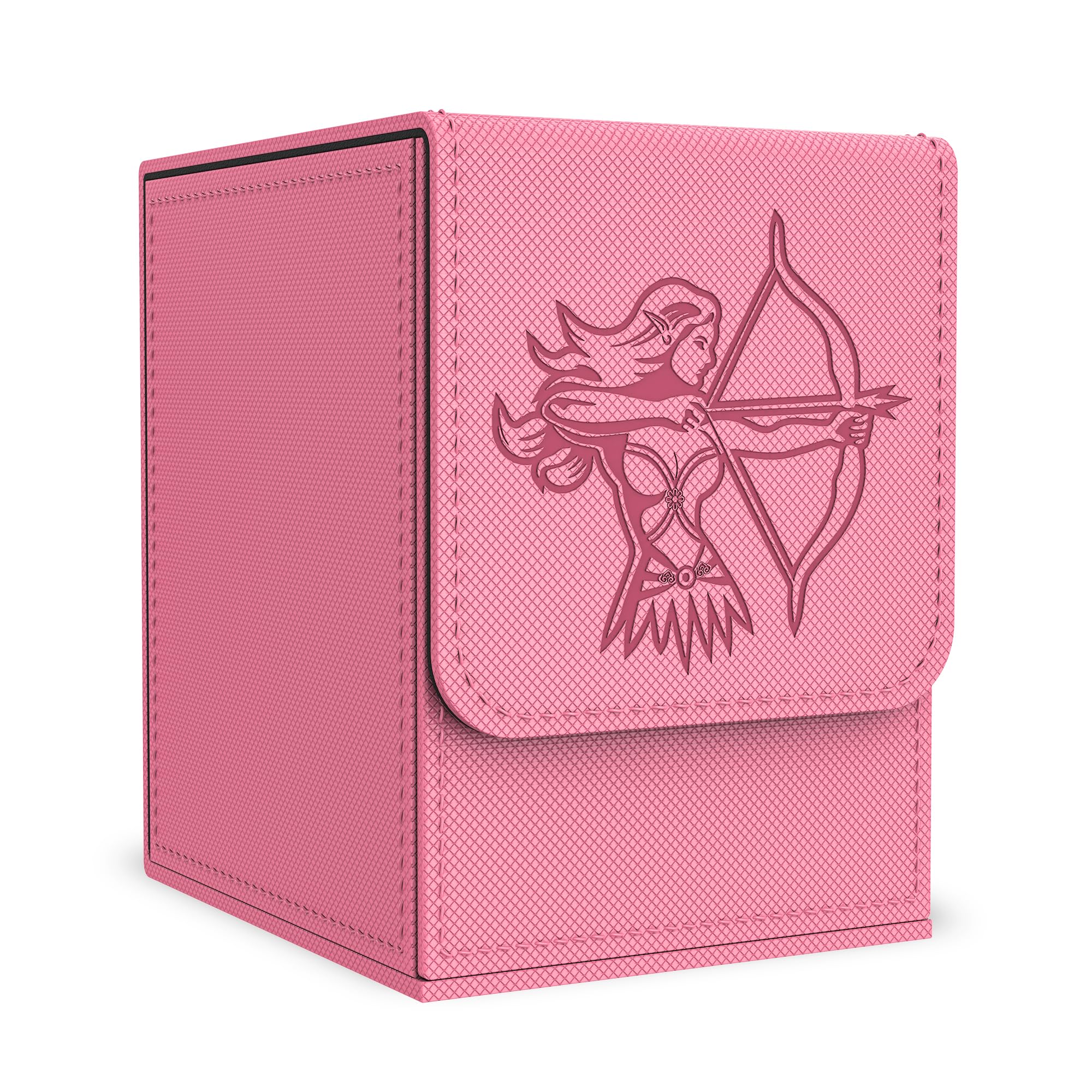 Zettokete Magnetic Card Deck Box with 2 Dividers, Holds 100+ Double Sleeved Cards, PU Leather Deck Case Fits for MTG Commander Decks and Magic Cards, Pink/Elf