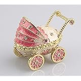 znewlook Gifts Baby Carriage Handmade Jeweled Trinket Box Car Shaped Keepsake Box Baby Carriage Pill Box (Pink)