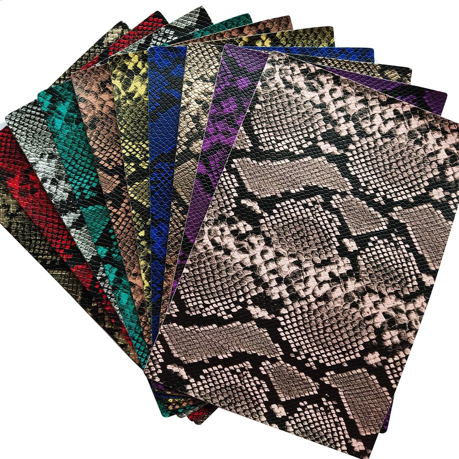10pcs Snake Embossing Faux Leather Sheet 8x12 inch PU Leather Fabric Craft