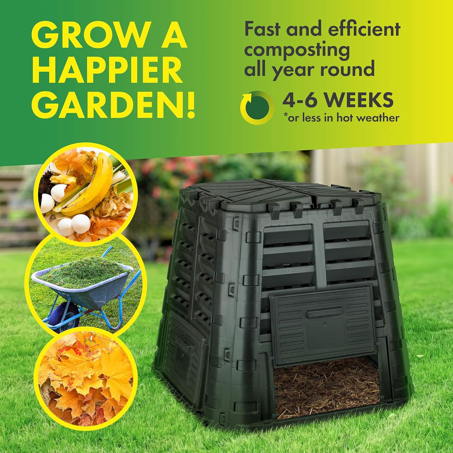 Garden Composter Bin Made from Recycled Plastic – 110 Gallon (420L) Large Compost Bin - Create Fertile Soil with Easy Assembly, Lightweight, Aerating Outdoor Compost Box – by D.F. Omer : Garden & Outdoor