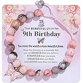 YUCSAWJK Birthday Bracelet Gift for Girls 6-13 Years Old, Pink Zebra Natural Stone Butterfly Charm Bracelet for Daughter Granddaughter Niece Teenage Girl Birthday Gift