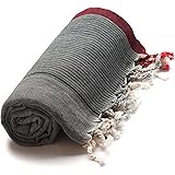 Ahenque Multi Purpose Cotton Unisex Shawl/Towel, Wide&Long Hand-loomed Turkish Peshtemal/Shawl/Bath Towel, Black Stripes (Grey&Black)