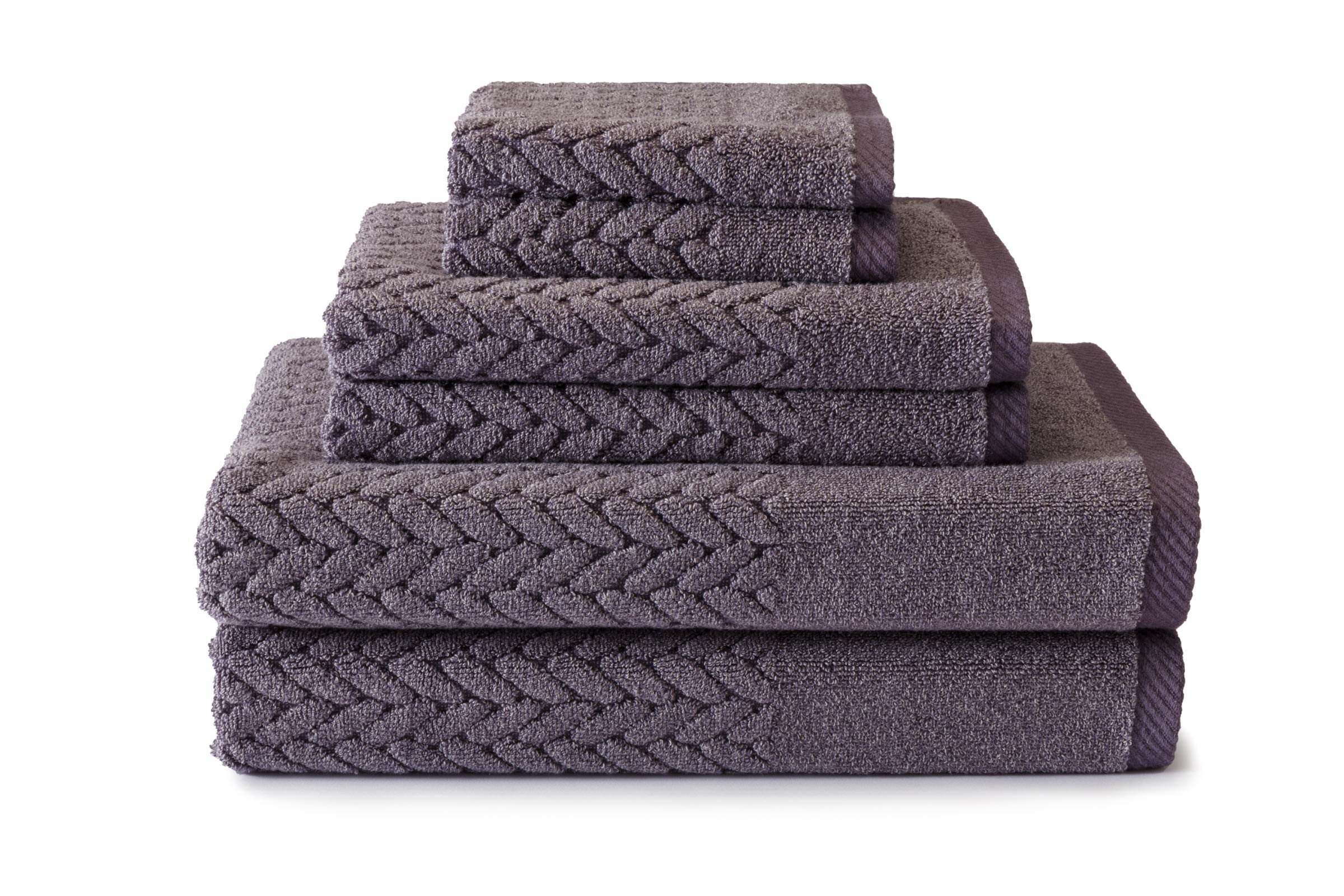 Texere 100% Organic Cotton Jacquard 650 GSM Premium Bath Towel Sets - Extra Absorbent Quick Dry and Plush, 2 Large Bath Towels, 2 Hand Towels, 2 Washcloths (Cable, Excalibur, 6 Piece)