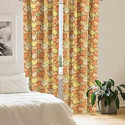 Lunarable Pumpkin Window Curtains, Hand Drawn