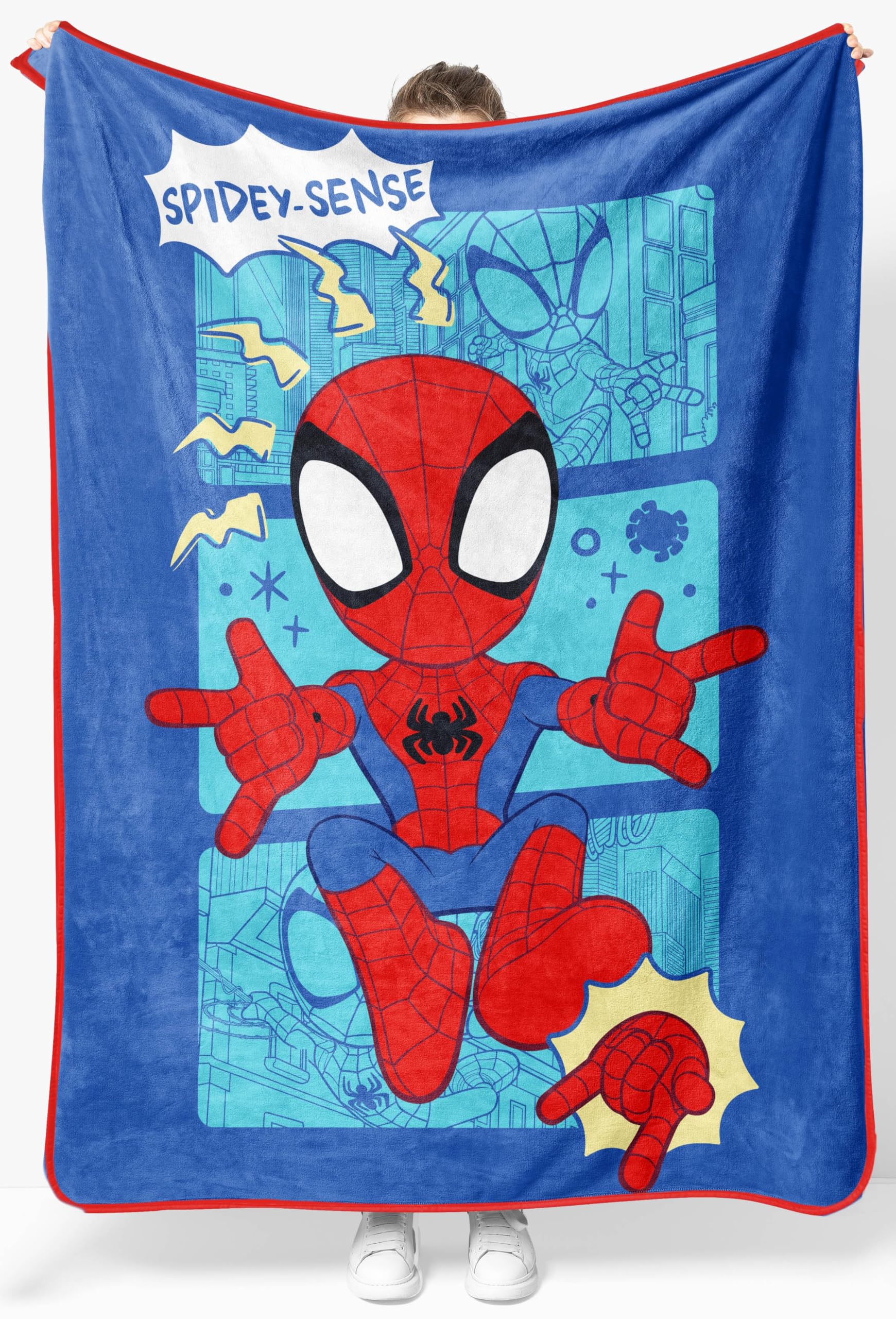 Jay Franco Kids Plush Throw Blanket – Soft & Cozy Fleece Throw for Bedroom & Couch Décor, Official Licensed Product, Blue - Spidey & Friends, 46x60 - Throw Blanket Image