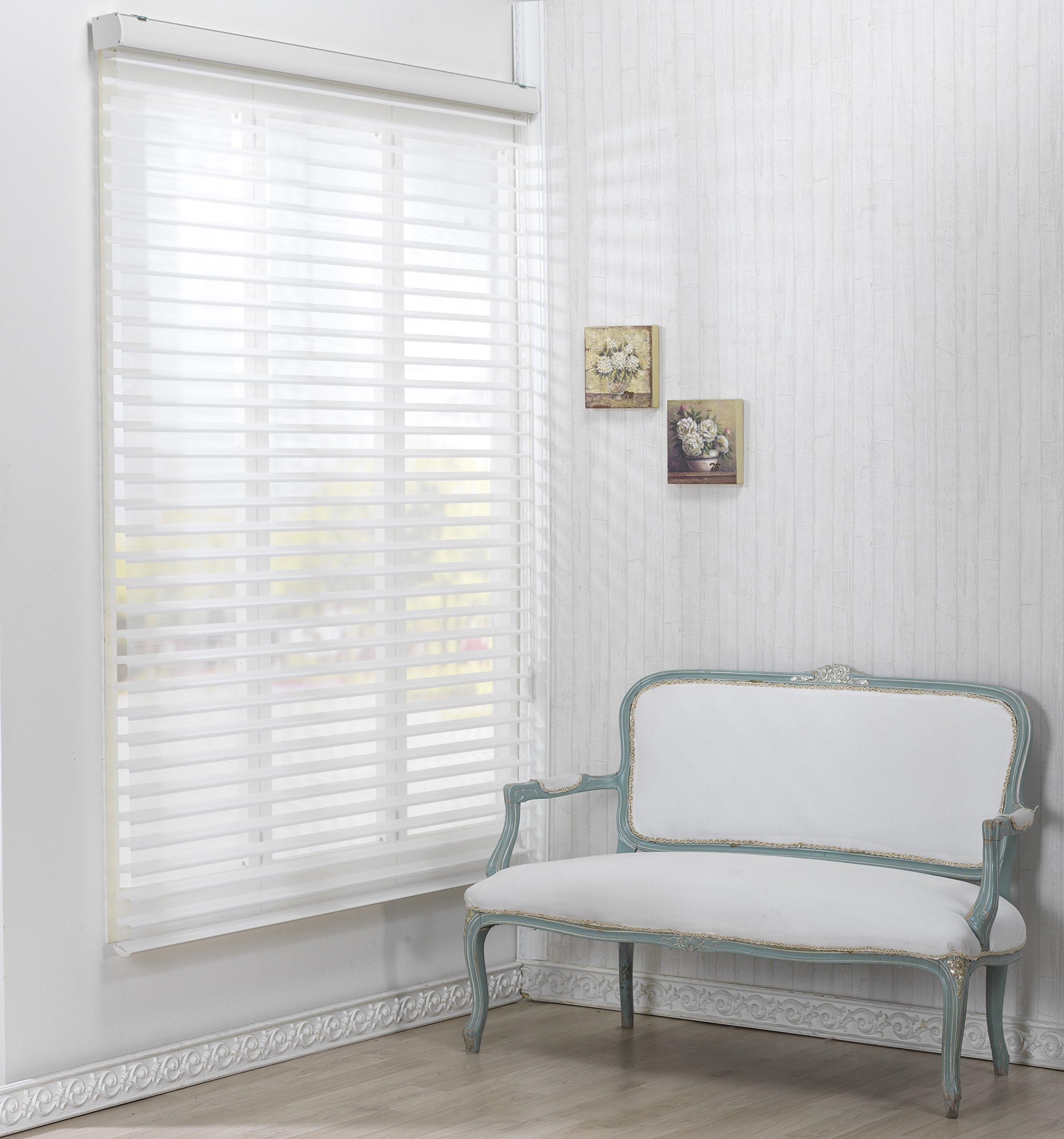 Foiresoft Custom Cut to Size, [Winsharp Triple 55pd, White, W 59 x H 72 inch] Zebra Roller Blinds, Dual Layer Shades, Sheer or Privacy Light Control, Day and Night Window Drapes, 20 to 110 inch Wide