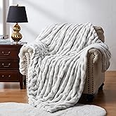 WDCOZY Ruched Faux Fur Throw Blanket Soft Cozy Fluffy Luxurious Blankets Couch Bed Sofa Chair Home Decor Warm Furry Fall Winter Plush Rabbit Fur Bubble Blanket 50" x 60", Grey