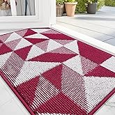 OLANLY Door Mat Indoor Entrance Washable 32x20, Odor-Free Low-Profile Front Back Geometric Doormat, Absorbent Resist Dirt Entry Carpet, Easy to Clean Sturdy Inside Floor Mats for Entryway, Burgundy