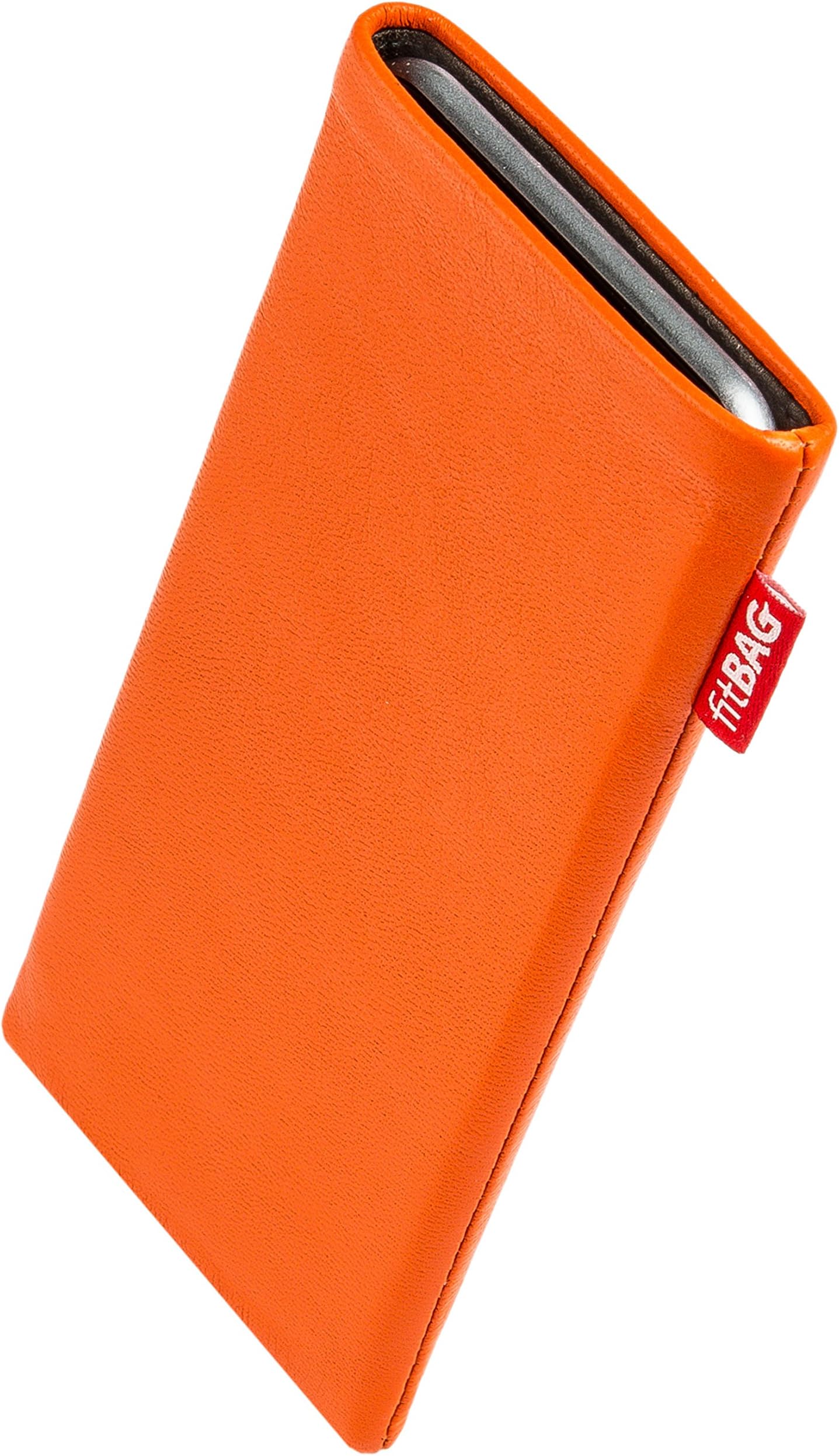 fitBAG Beat Orange custom tailored sleeve for Apple iPhone Xs Max | Made in Germany | Fine nappa leather pouch case cover with MicroFibre lining for display cleaning