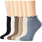 Mcool Mary Womens Ankle Ruffle Socks Casual Cotton Frilly Breathable Cute Knit Lettuce Trim No Show Socks 6 Pack