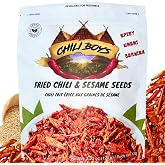 Chili Boys Spicy Crunchy Chili Crisps with Sesame Seeds | Crispy Fried Chili Snack | Food Topper &amp; Seasoning | Savory Pepper Chips | Vegan | Ready to Eat | Resealable Bag | 120g