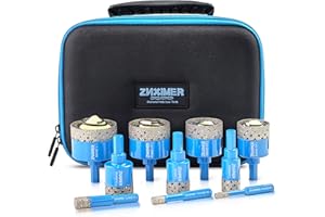 Diamond Tile Drill Bits Set - ZNXIMER Porcelain Tile Hole Saw Kit for Ceramic, Granite, Marble and More Drilling - 10pcs Diamond Core Drill Bits Set(6/10/12/20/25/30/35/40/45/50MM)