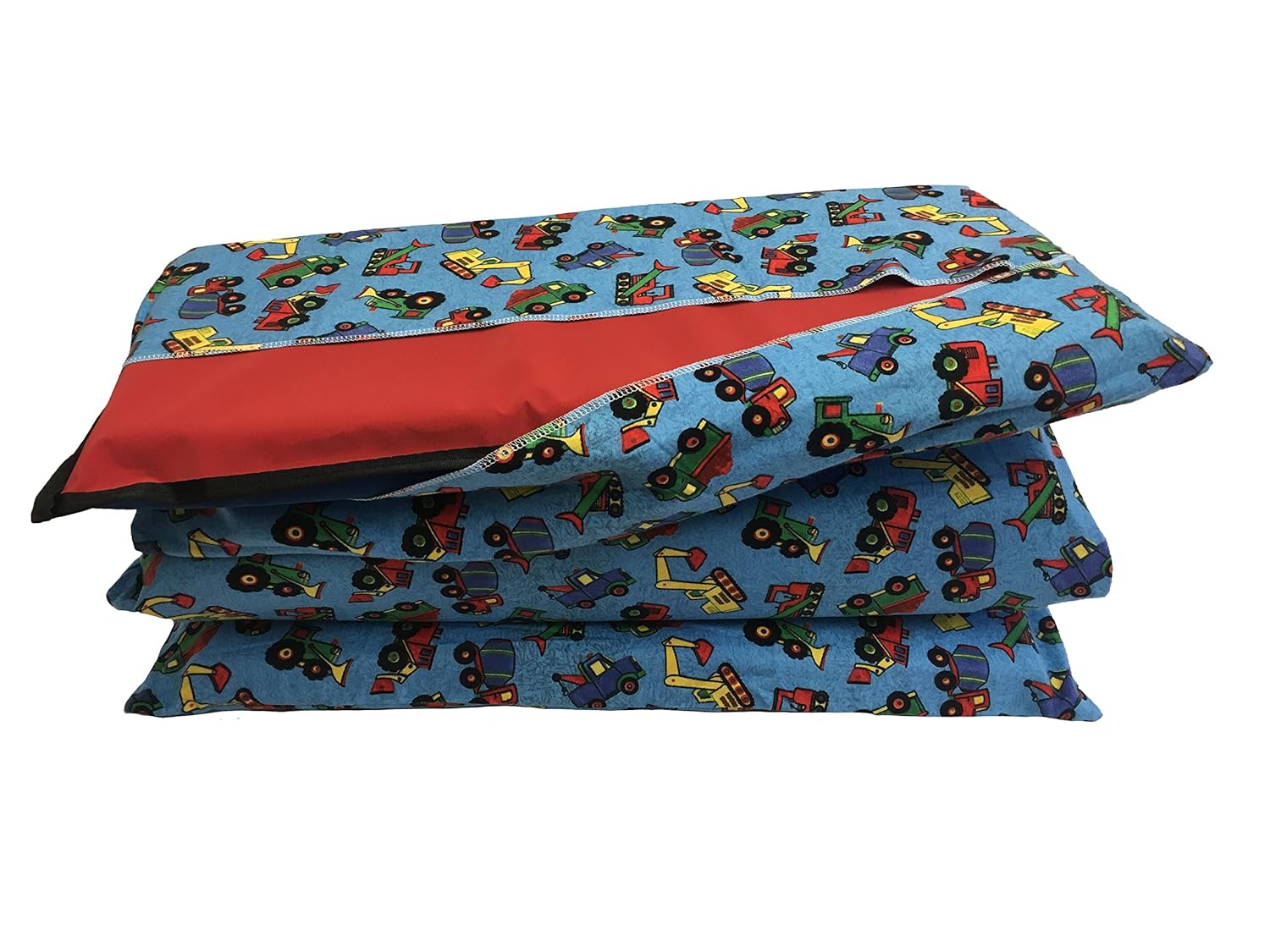 KinderMat Cover, Pillowcase Style Full Sheet for Rest Mats Roughly 19 X 45 Inches, Regular, Trucks and Tractors, Blue, 100% Cotton Flannel