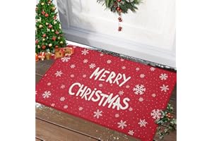 CAROMIO Christmas Front Door Mat Xmas Decorative Welcome Doormat Washable Floor Mats Outdoor Indoor Non-Skid Small Area Rug Entry Doormat for Bedroom Living Room Kitchen Nursery, 17" x 29" Red