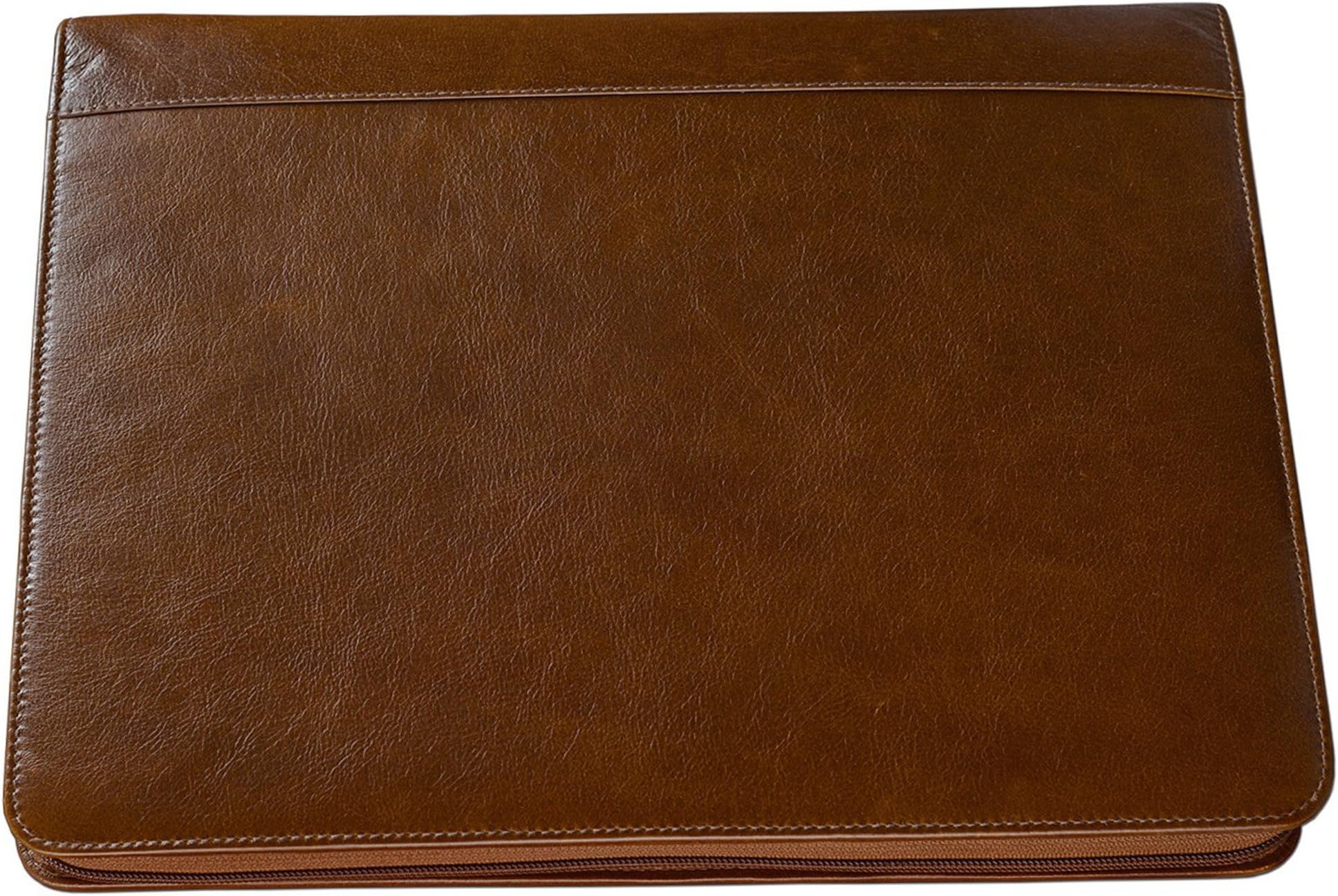 Almadih Leather A4 Conference Folder with Zip Handle & Rings Black - Genuine Leather Organizer Writing Case Conference Folder Organiser Briefcase