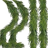 2 Pcs Christmas Decorations Artificial Norfolk Pine Garlands, 6 FT Dense Real Touch Winter Pine Garland Ornament, Green Greenery Garland for Table, Mantle, Wall, Indoor, Outdoor Christmas Decor