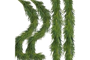 OLEITODH 2 Pcs Artificial Norfolk Pine Garlands Christmas, 9 FT Dense Real Touch Winter Pine Garland Ornament, Green Artificial Greenery Garland for Table, Mantle, Wall, Indoor, Outdoor Christmas Decorations