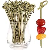 200 PCS Cocktail Picks, 4.7 Inch Toothpicks for Appetizers, Natural Bamboo Knot Skewers, Mini Food Sticks, Fancy Tooth Picks 