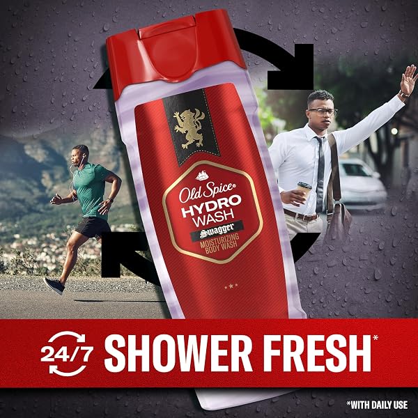 OLD SPICE MOISTURIZING BODY WASH FOR MEN, HYDRO WASH, 2-IN-1 LONG LASTING SCENT & DEEP HYDRATION, 24/7 SHOWER FRESH, SMOOTHER SWAGGER SCENT, 16 OZ (PACK OF 4)