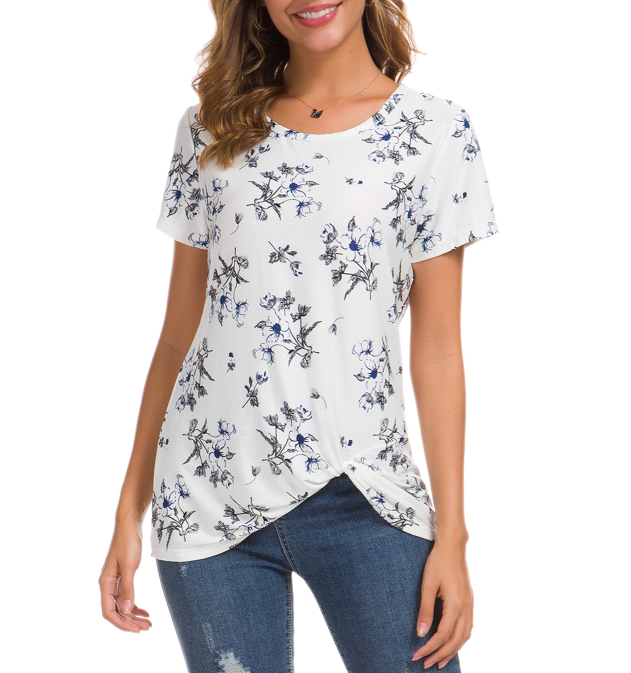 Buy Women's Short Sleeve Tops Knot Twist Front Floral Tops Loose T Shirt Summer  Tops Blouses Tunic Online at desertcartBermuda