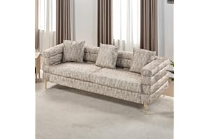 AMERLIFE Modern Sofa Couch, 24''Extra Deep Seat Sofa for Living Room, 85 inch Oversized Sofa, 3 Seat Sofa, Sectional Couch Set, Calico