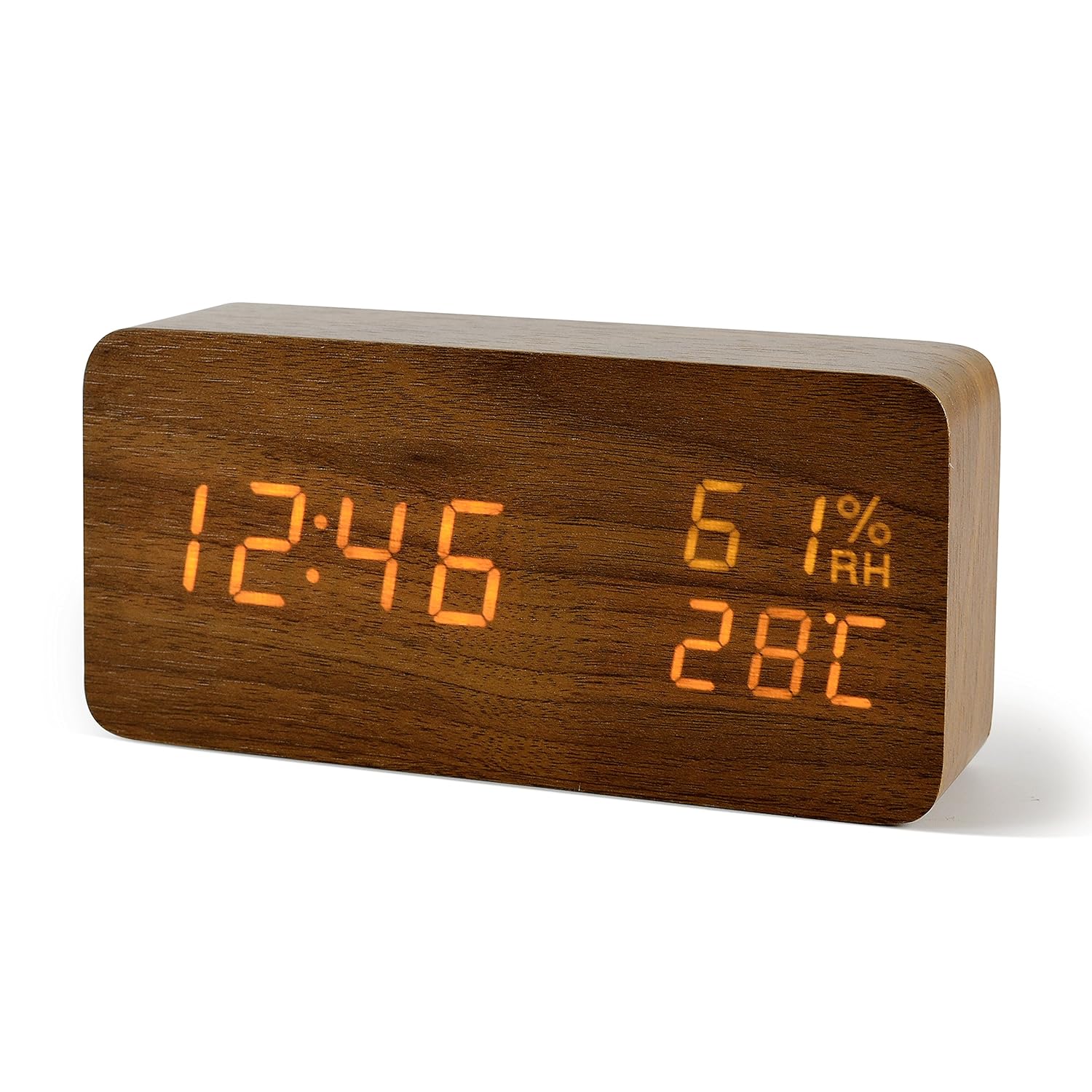 FiBisonic Alarm Clock with LED Digital Display,Wood Clock