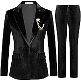 Kelyaa Women's 2 Piece Velvet Suit Notch Lapel One Button Slim Fit Business Party Wedding Tuxedo Blazer Pants Set