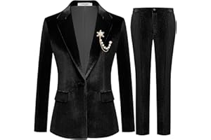 Kelyaa Women's 2 Piece Velvet Suit Notch Lapel One Button Slim Fit Business Party Wedding Tuxedo Blazer Pants Set