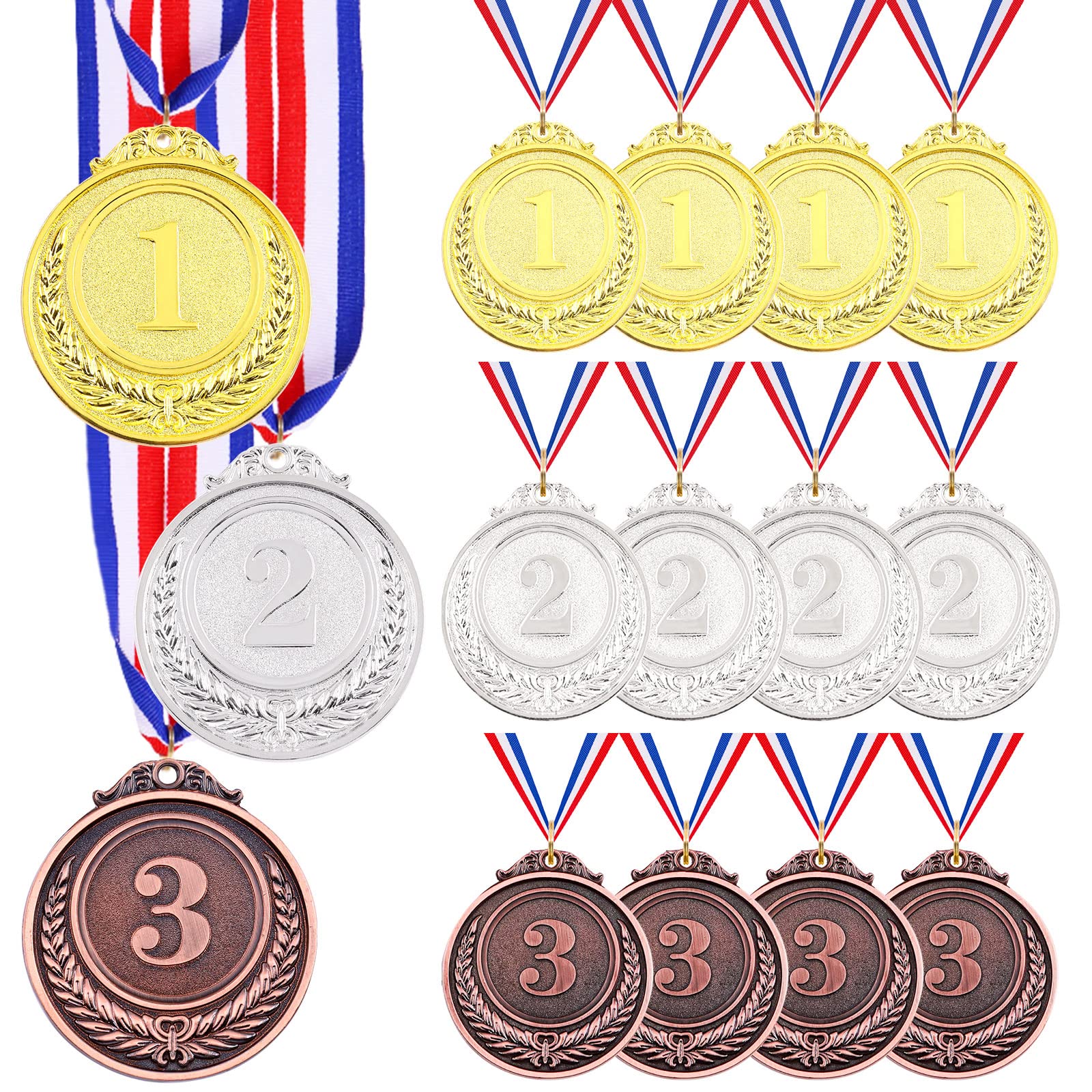 Swpeet Metal Gold Silver Bronze Award Medals with Ribbon, Olympic Style Winner Medals for Kids Children's Events, Classrooms, Office Games and Sports - 1st 2nd 3rd Place (Award Medal Kit-15Pcs)