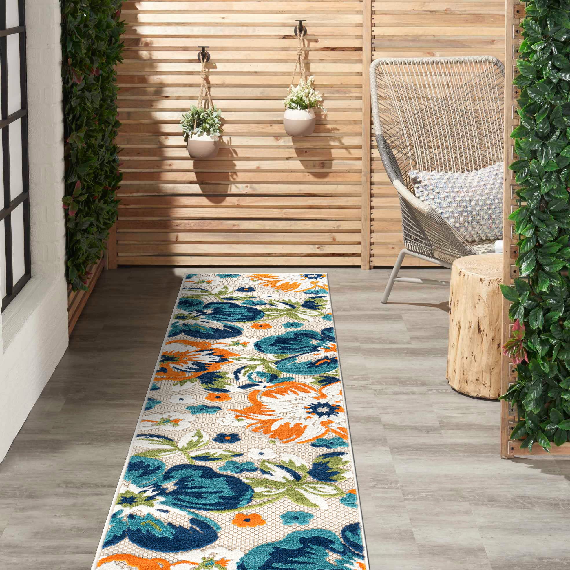 Rugshop Bergamo Contemporary Floral Non-Shedding Patio Deck Backyard Indoor/Outdoor Runner Rug 2′ x 7′ Multi