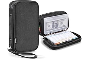 Zannaki A6 Zipper Binder, 6 Ring Personal Planner Journal Budget Binder Cover Case, Refillable Notebook Shell for Cash Envelope Loose Leaf Filler Paper Organizer Portable School Office Supplies, Black