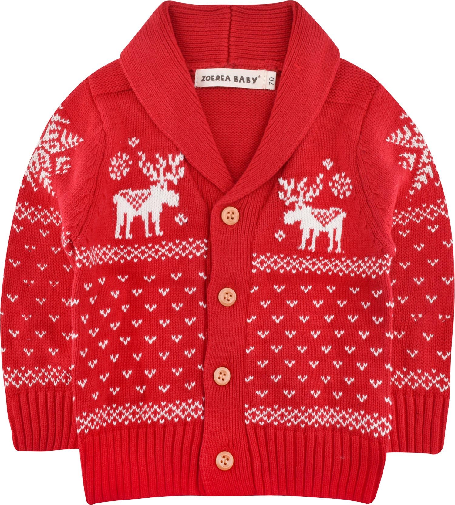 ZOEREA Toddler Unisex Baby Button-up Cotton Coat Deer Christmas Cardigan Sweater