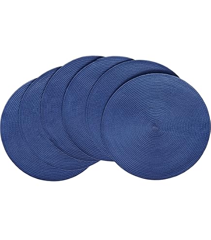 Hodjoy Lot De 6 Sets De Table Ronds Tressés/tissés Pour Tables De Salle à Manger Intérieur/extérieur 38,1 Cm (Bleu