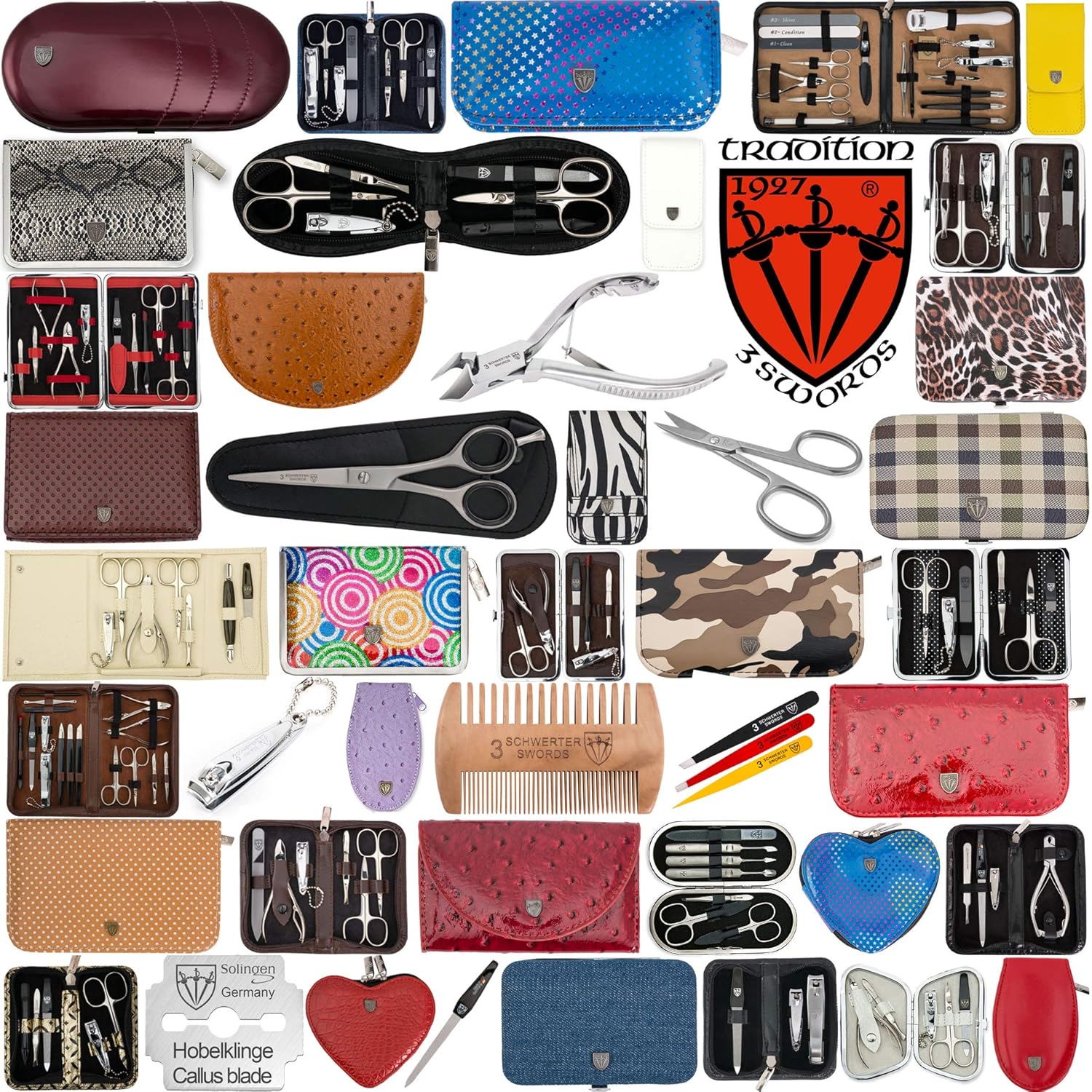 3 Swords Germany - brand quality 10 piece manicure pedicure grooming kit set for professional finger & toe nail care scissors clipper fashion leather case in gift box, Made by 3 Swords (03614) : Beauty