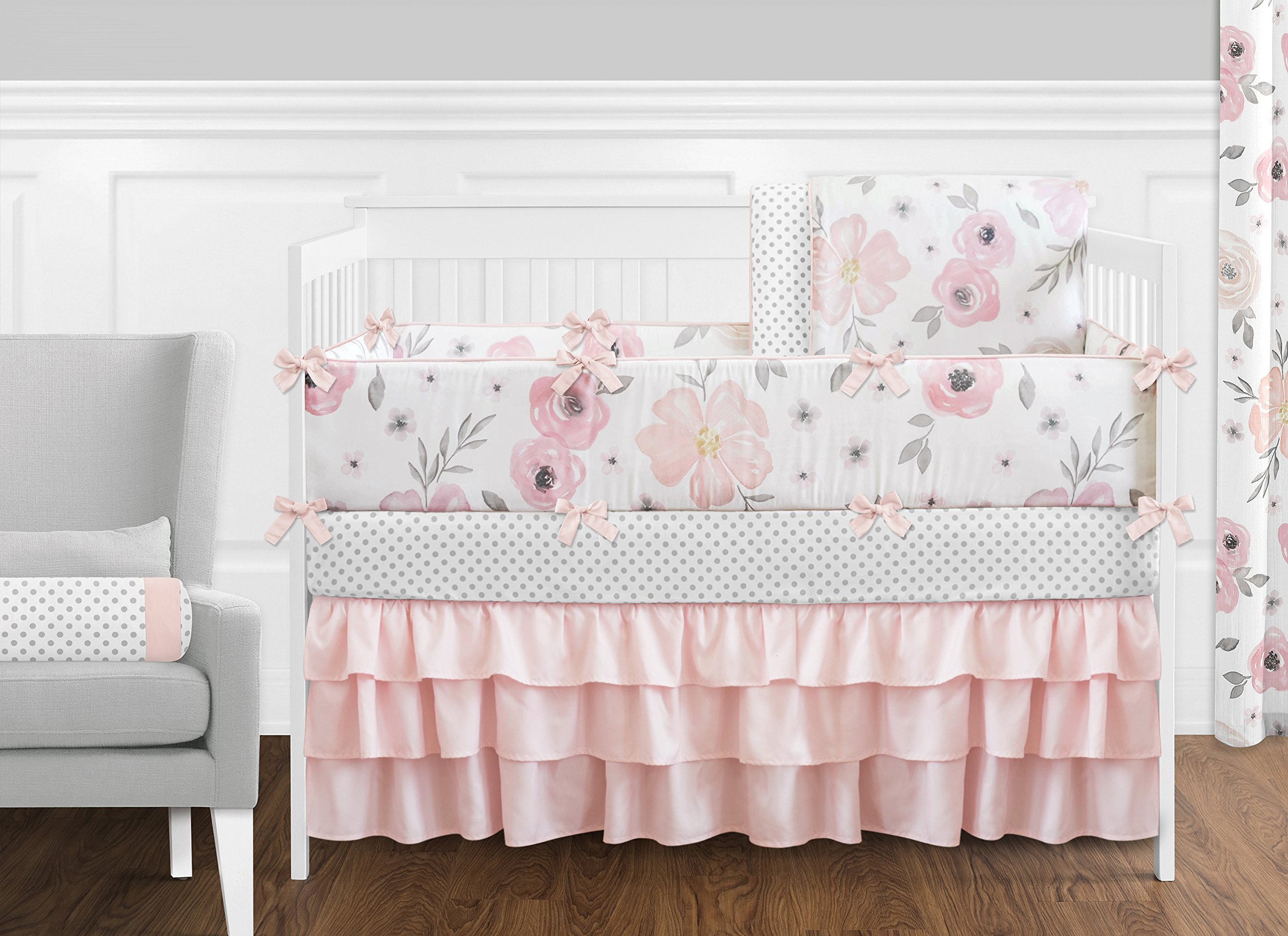 Blush Pink, Grey and White Baby or Toddler Fitted Crib ...