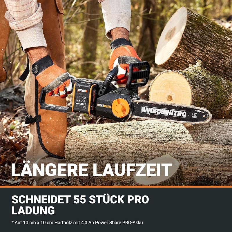 WG350E.9 Profi Akku Kettensäge 20V, ohne Akku & Ladegerät