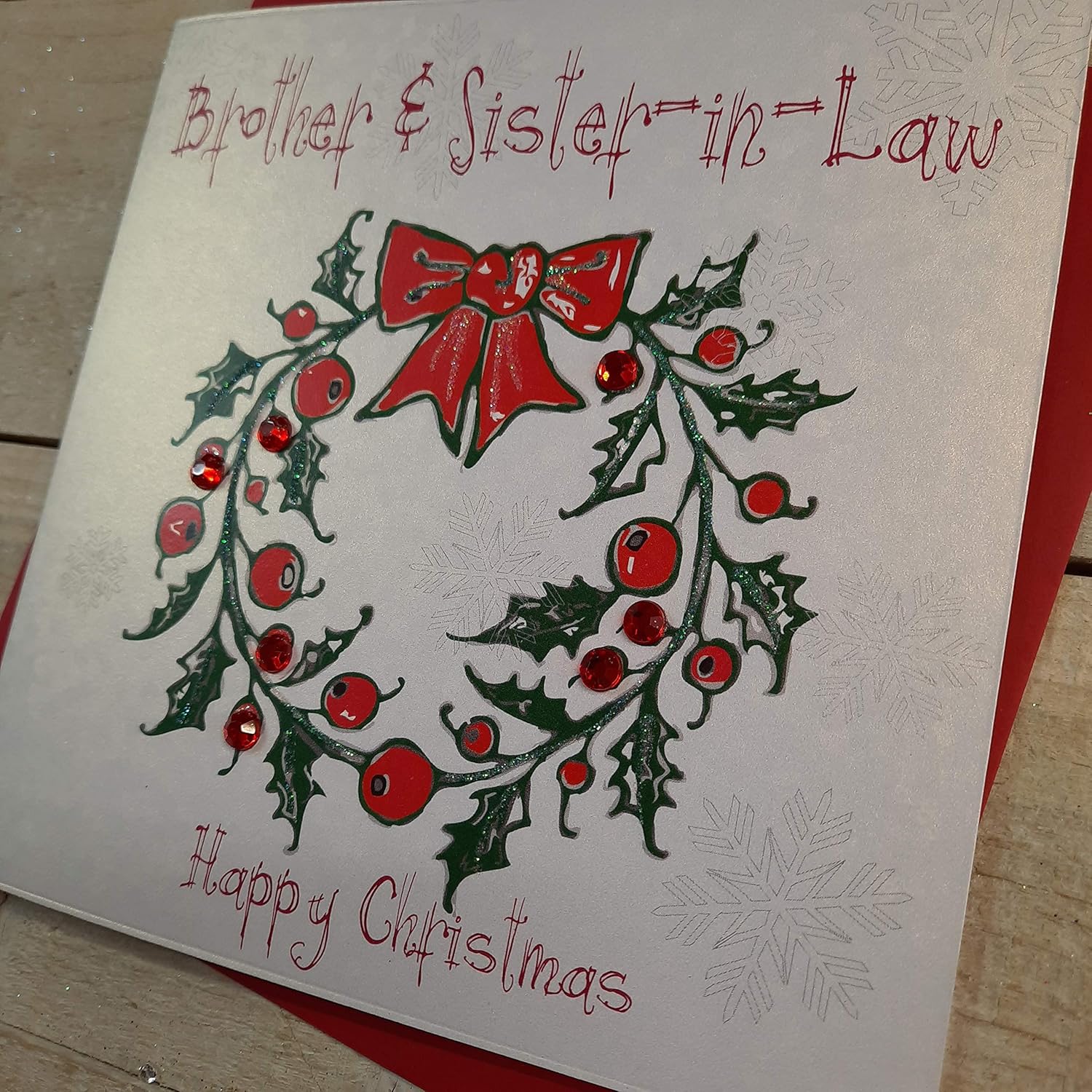 White Cotton Cards Brother & Sister-in-Law Happy Handmade Christmas Card (Reef) Code fp41, 16cm x 16cm - Image 3