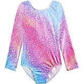 Belovance Gymnastics Leotards for Girls Dance Outfits Long Sleeves Tumbling Bodysuits Sparkly Rainbow Rhinestone Dancewear