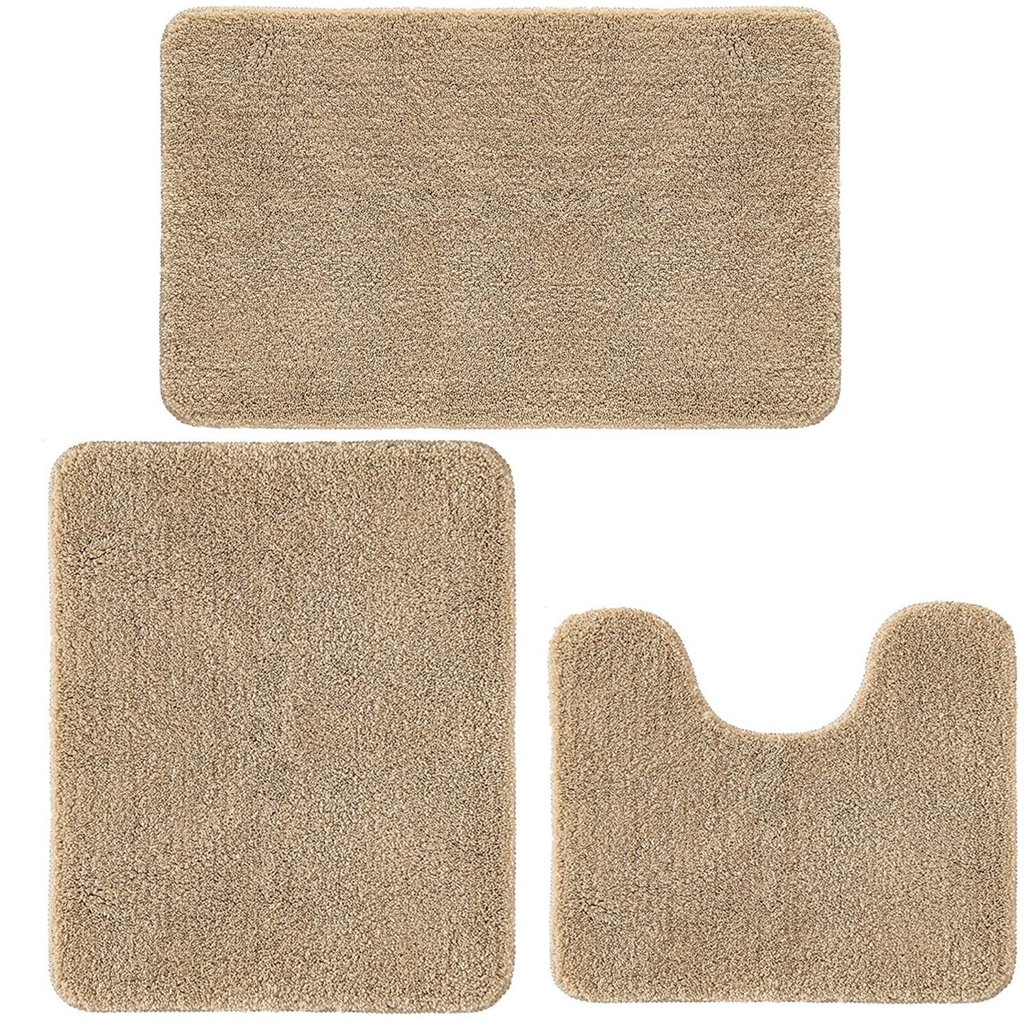 Achiiso Bath Mat,Beige Bathroom Mat Sets 3 Piece, Super Absorbent Thick Toilet Mats Set,Microfiber Bathroom Mats Non Slip Washable(Beige,U40x50cm +50x60cm+50x80cm)