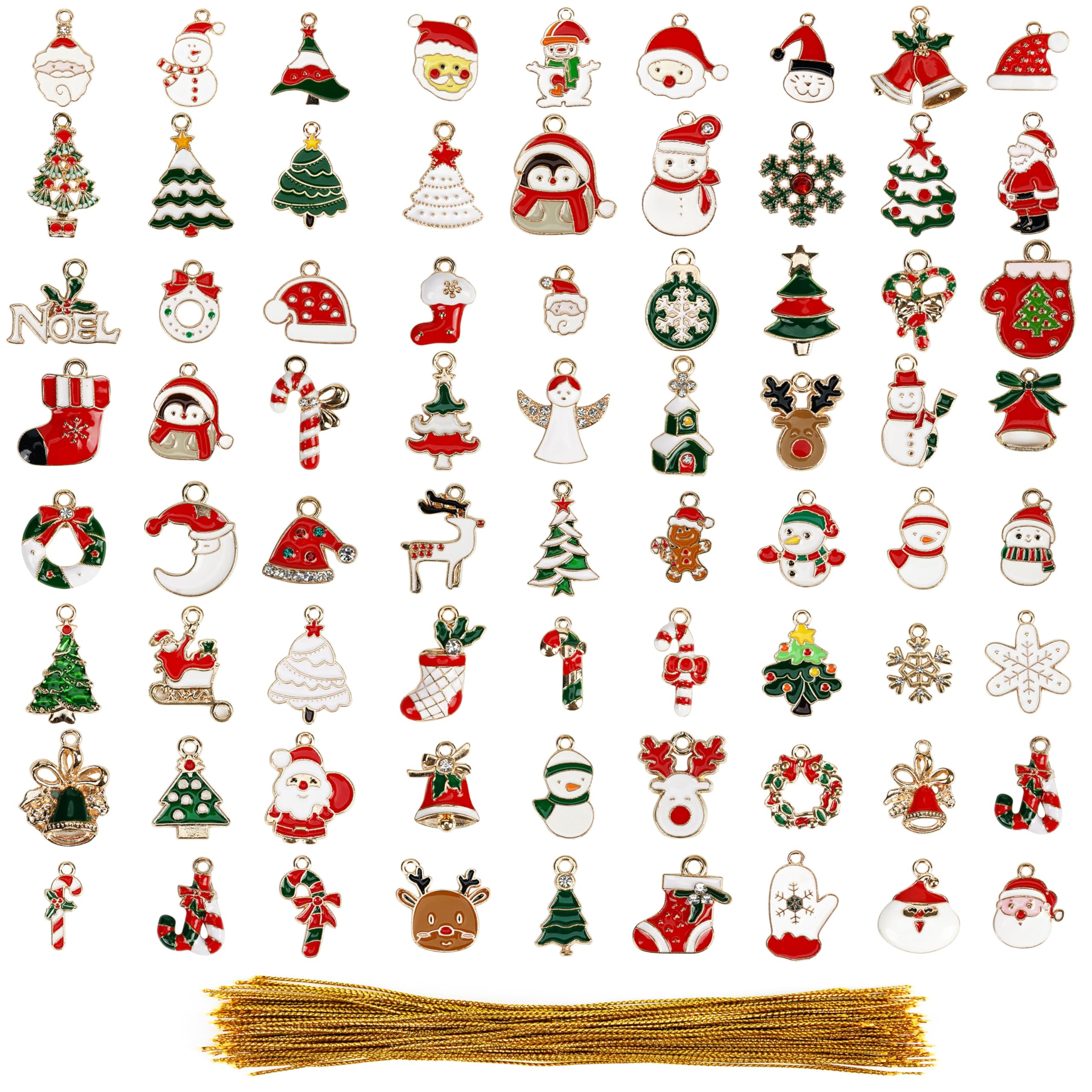 Belle Vous 72 Pack of Christmas Miniature Hanging Ornament - Mini Alloy Xmas Figures for DIY Crafts & Christmas Tree Decoration - Includes Snowmen, Santa Claus, Bells, Snowflakes and More