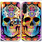 Bcov Case for Galaxy A17 5G,Colorful Mandala Skull Flowers Leather Flip Phone Case Wallet Cover with Card Slot Holder Kickstand Case for Samsung Galaxy A17 5G