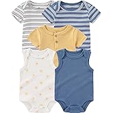 ZAVBABY Baby Bodysuits Ribbed Mix Summer Newborn Boy Girl Clothes 5-pack