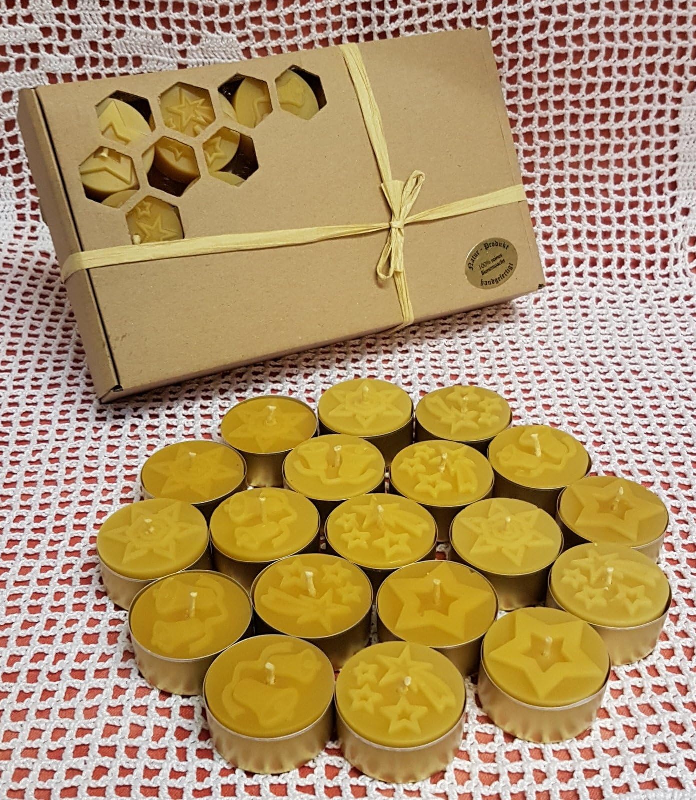 Design Made From 100% Beeswax Tealight Candle with Tealight Tea Light Candles Set of 30 Gold Foil Trays