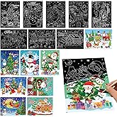 Marspark 24 Pcs Rainbow Themed Scratch Christmas Crafts Bulk Color Your Own Winter Snowman Christmas Tree Penguin Scratch Paper DIY Paper Doodle Posters Winter Holiday Party