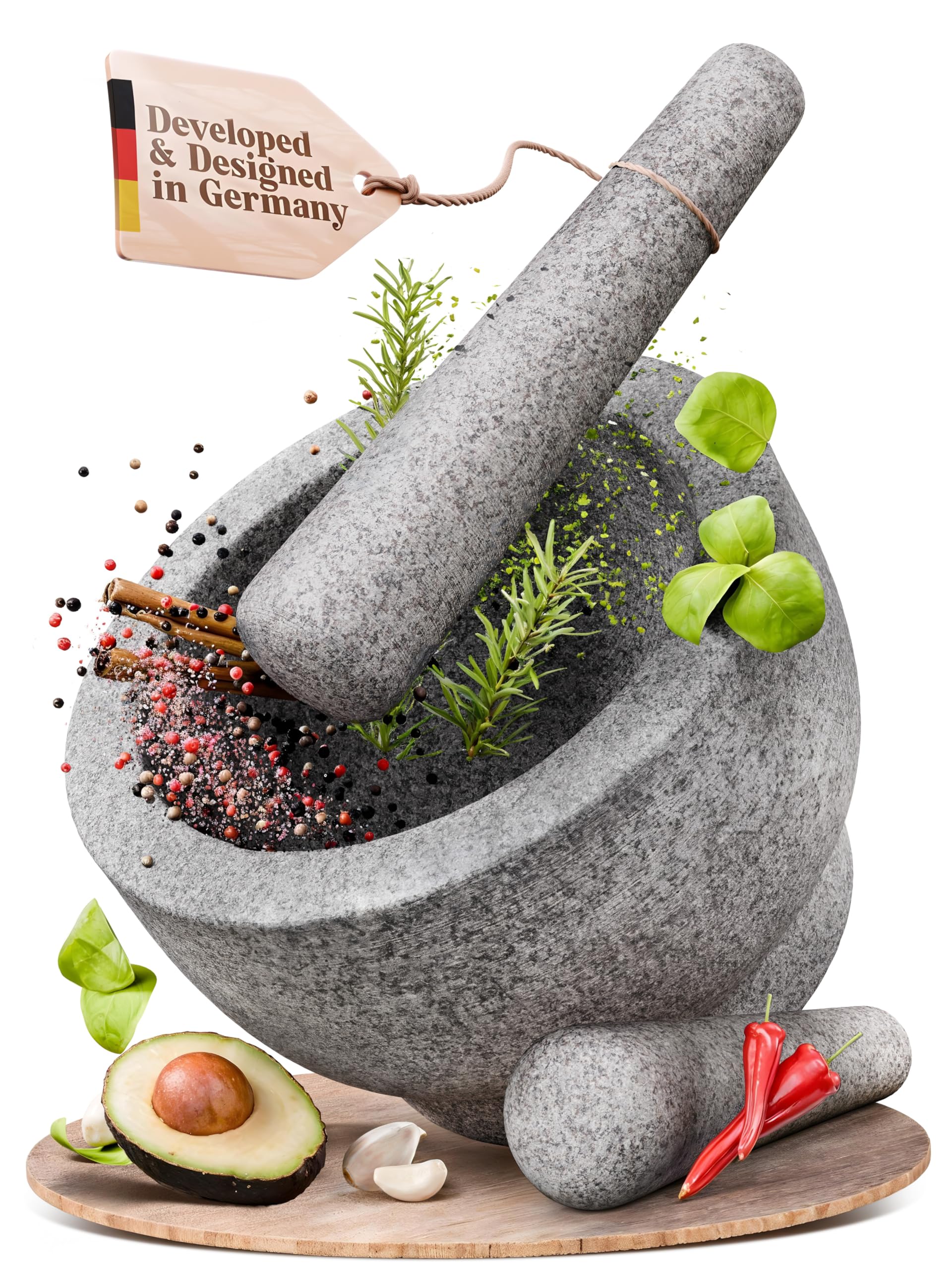 Photo 1 of ChefSofi Extra Large 8 Inch 5 Cup-Capacity Mortar and Pestle Set - One Huge Mortar and Two Pestels: 8.5 inch and 6.5 inch
