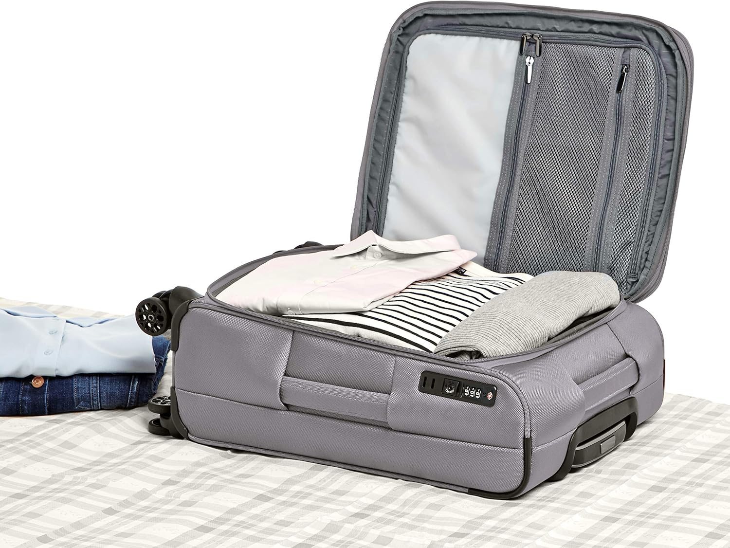  |  Basics Expandable Softside Carry-On Spinner Luggage Suitcase With TSA Lock And Wheels - 23 Inch, Grey | Carry-Ons